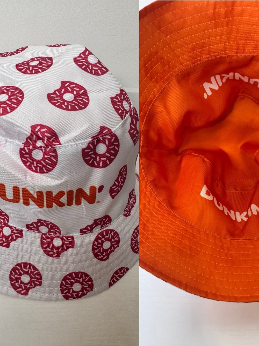 Dunkin' Donut Print reversible Bucket Hat - White & Orange